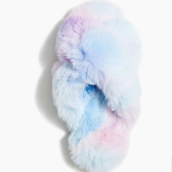 J Crew Comfy Cozy Cotton Candy Fluff Crisscross Tie Dye Printed Slippers Shoes - Picture 2 of 6